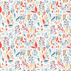 Trendy hand drawn seamless floral pattern. Background for posters, invitations, scrapbooking and textiles. Bright background