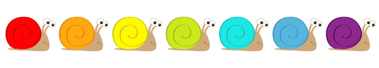 Snail icon set line. Insect isolated. Colorful shell house. Cute cartoon kawaii funny character. Big eyes. Smiling face. Flat design. Baby clip art. White background.