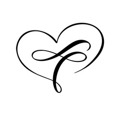 Love heart with sign of infinity. Sign on greeting card to Valentines day, wedding print. Flourish vector calligraphy and lettering illustration isolated on a white background