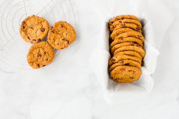 Top View of Chocolate Chip Cookies in Baking Form