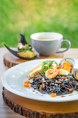 Black spaghetti seafood