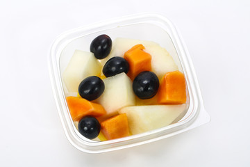 Sliced fruit mix in the box