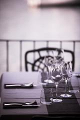 Empty glasses and dish ware