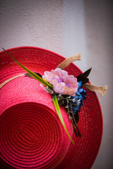 Red summer hand made hat