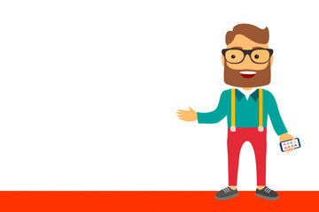 A man shows a free space for an inscription with