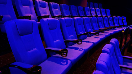 Row of blue elegant cinema or theater seats