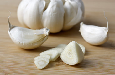 garlic on wooden board