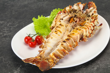 Grilled crayfish in the plate