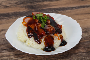 Rice with duck breast in Unagi sauce
