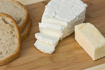 cheese on wooden board