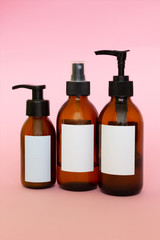Cosmetic bottles with blank labels