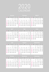 Vector simple design calendar 2020