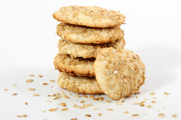 stack of cookies on white background