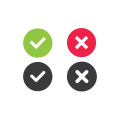 Fototapeta premium Green tick, red cross. yes or no black icon, vector.