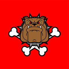 Guard dog crossbones. Angry dog head sign. vector illustration