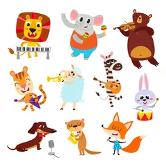 Stickers pour porte Zoo Collection d& 39 animaux de dessin animé avec des instruments de musique isolés sur blanc.