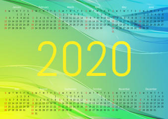 2020 wall calendar. Vector design