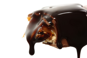 chocolate bar with caramel isolated on white