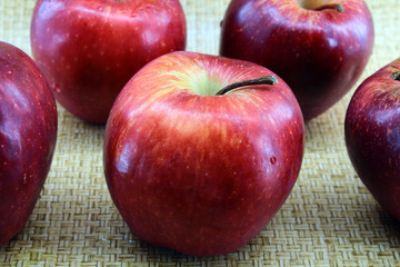 In the horizontal photo red fresh ripe apples are represented