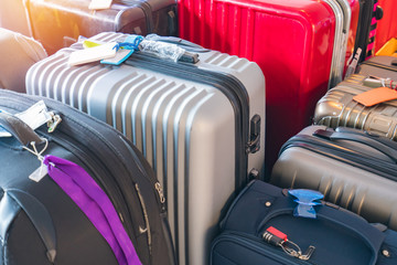 Suitcase or luggage with conveyor belt in the airport