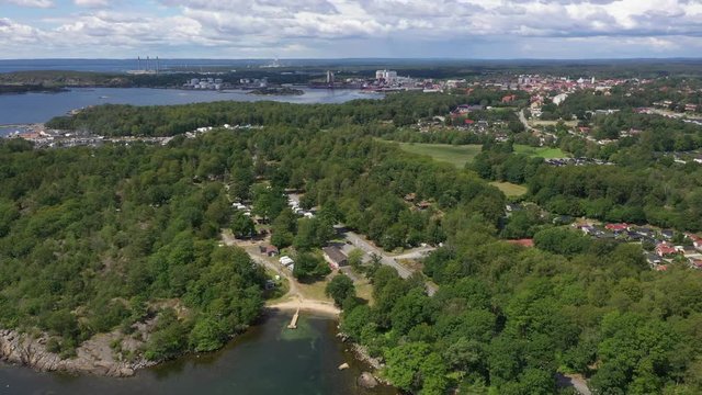 Aerial view of the Swedish town Karlshamn and its surroundings