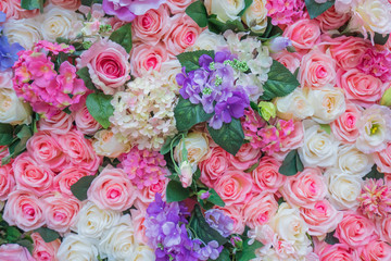 Roses and flower artificial texture background for wedding scene