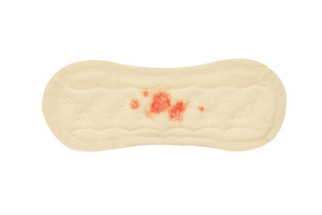 Slim sanitary napkin pad on female blood for menstrual period day use on every month on white background. Clipping path.