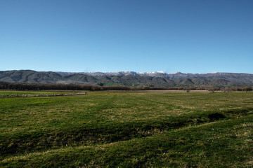 Fototapeta na wymiar Agricultural farm land under the Southern Alps