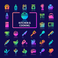 Kitchen & Cooking Gradient Vector Icon Set.
