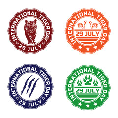 International Tiger Day Badge Emblem. Tiger's symbol vector color illustration. July 29. Template for your design.