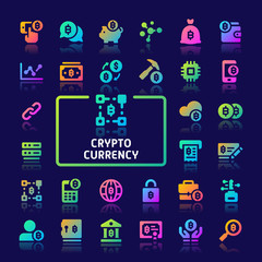 Blockchain & Cryptocurrency Gradient Vector Icon Set.