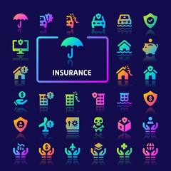 Insurance Gradient Vector Icon Set.
