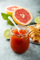 Homemade grapefruit jam in the jar