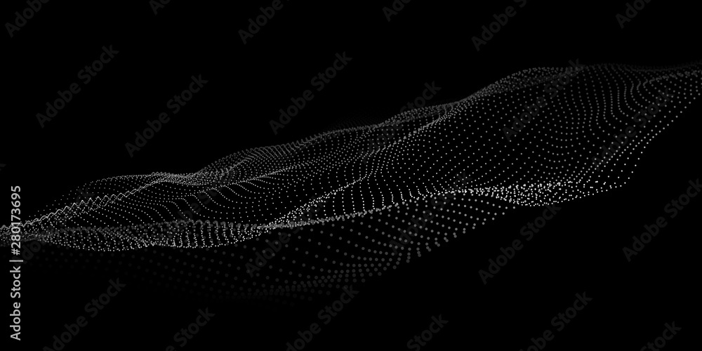Poster wave 3d. abstract wave dots in dark background. big data. technology vector background.