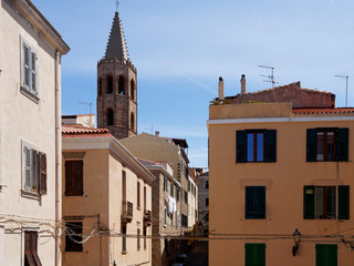 Church in Alghero between houses