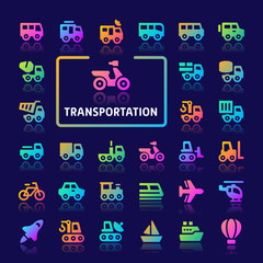 Fototapeta premium Transportation Gradient Vector Icon Set.