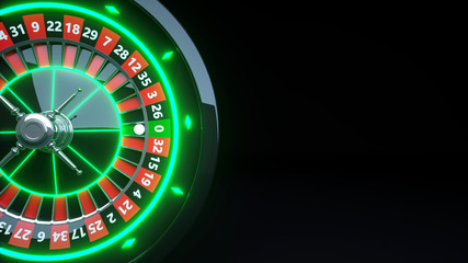 Luxury Casino Gambling Roulette Wheel 3D Realistic With Neon Green Lights - 3D Illustration