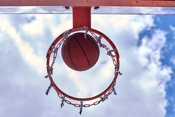 Basketball hoop from downside view