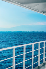 Fototapeta na wymiar Sea cruise, promenade deck on a vessel.