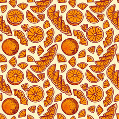 Citrus fruits slices and pieces color seamless pattern