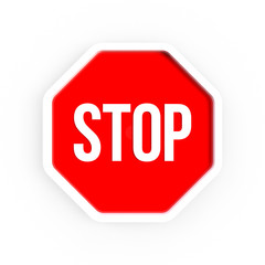 Stop red sign 3d rendering illustration. Warning stop symbol isolated on white background.