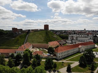 Outstanding view from Above on the beautiful and calm city Vilnus. The capital of european baltic country Lithuania. Aerial photo created by drone