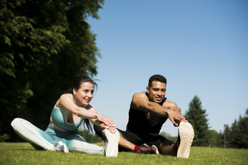 Young people practicing sport outdoor