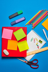 Overhead shot of school and office supplies