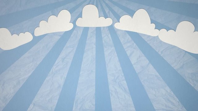 Seamless Stop Motion Clouds Animation With Sunrays On Paper Texture. Ideal For Your Nature/Cloud/Weather Related Projects. High-Quality Animation. 4K,24fps