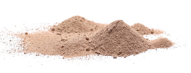 Milled chocolate powder isolated on white background