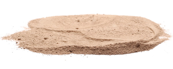 Milled chocolate powder isolated on white background