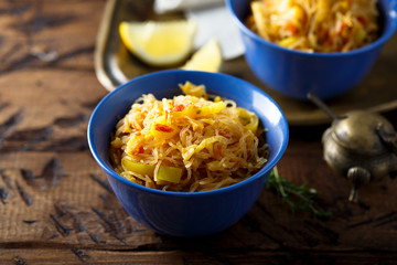 Asian noodles with vegetables, served for two