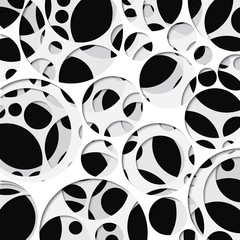 Paper cut out background with 3d effect, circles in black and white