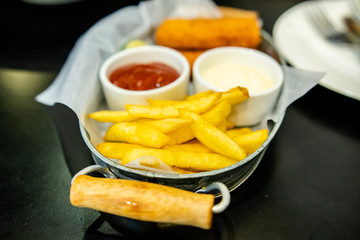 Fish and chip in restaurant.